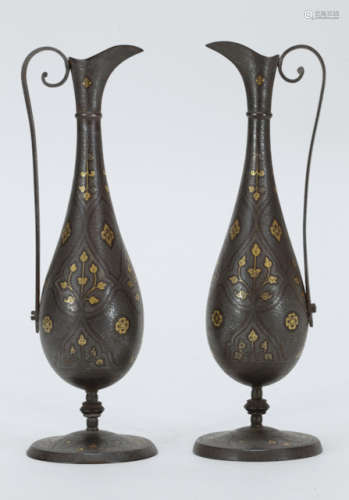 Pair of Antique Gold Inlaid on Iron Ewer