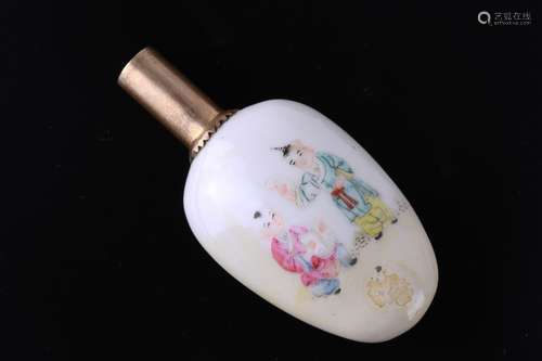 A Porcelain Snuff Bottle w/ Metal Top