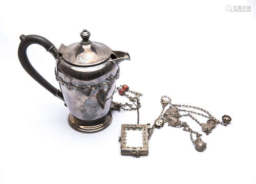 A Set of Chinese Silver Teapot and Mirror