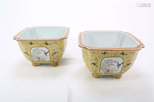 A Pair of Chinese Yellow Glazed Plant Pots