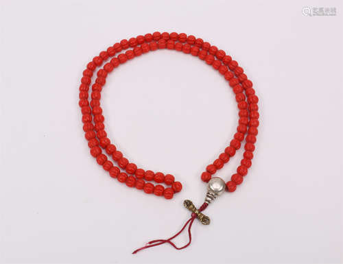 A Chinese Possibly Red Coral Prayer Beads