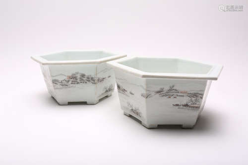 A Pair of Chinese Porcelain Plant Pots