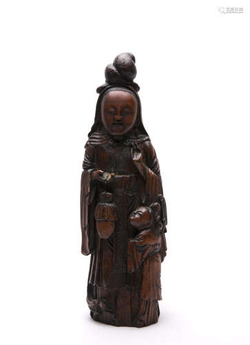 A Chinese Carved Bamboo Lady and Child