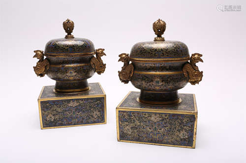 A Pair of Chinese Cloisonne Incense Burners