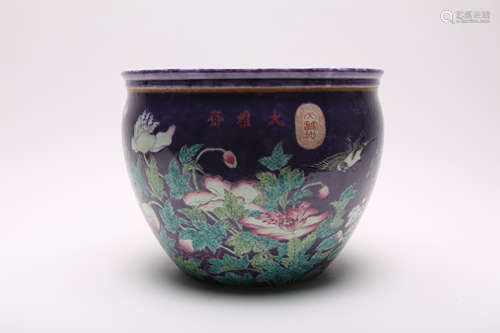 A Chinese Large Purple Ground Famille-Rose Jar