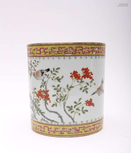 A Chinese Famille Rose Porcelain Brush Pot