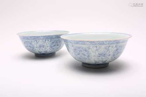 A Pair of Chinese Blue and White Porcelain Bowls