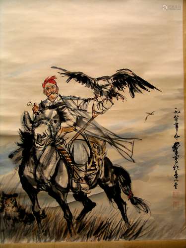 Chinese Water Color Painting Scroll on Paper, Signd Huang Zhou.