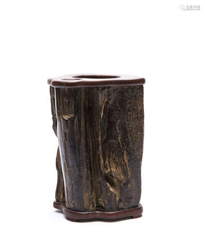 Chinese Antique Chenxiangmu Wood Brush Pot.