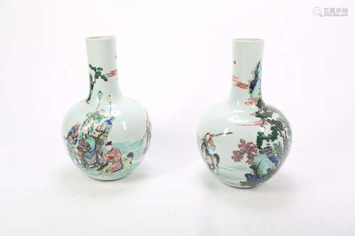 Pair of Chinese Famille Verte Porcelain Vases.