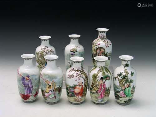 Chinese Famille Rose Porcelain Vases with Eight Immortals