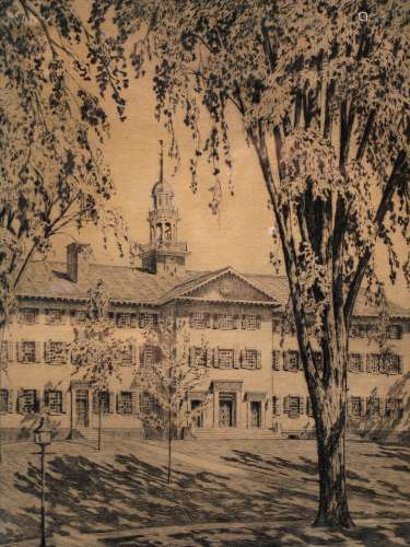 Darmouth Hall, Lithograph signed lower right and titled by Alice Standish Buell (1892-1962), American Artist.
