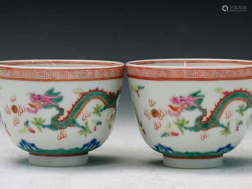 Pair of Chinese Famille Rose Porcelain Cups, Guangxu Mark.