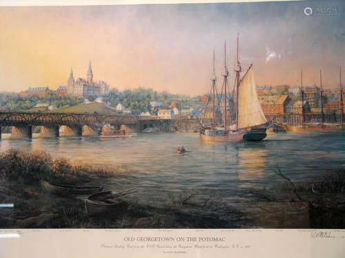 Old Georgetown on the Potomac, Signed by Paul McGehee. Edition of 2000, Lithograph on Paper.