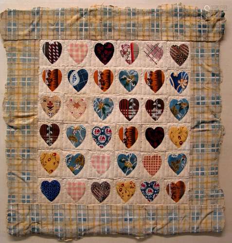 36 Painted Hearts, Acrylic Painting on hand made paper made in the style of a quilt.