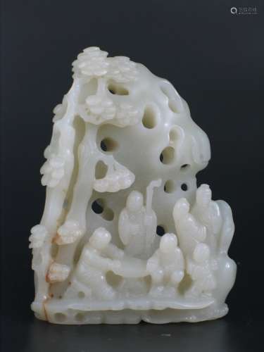 Chinese Carved White Jade Boulder