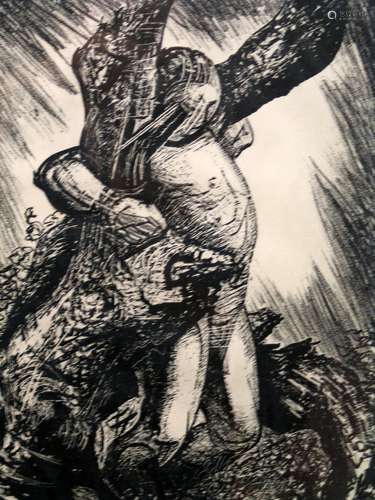 Hombre Y Arbol, Lithography, by Sique Iros David, 1945.