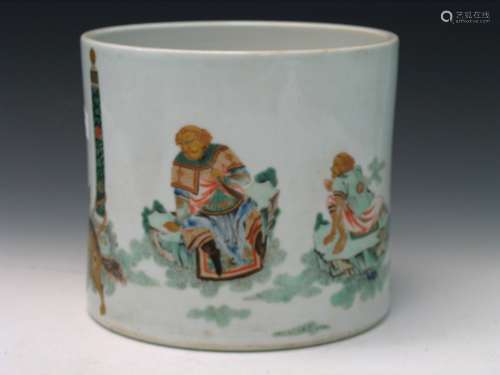 Chinese Famille Verte Porcelain Brush Pot.