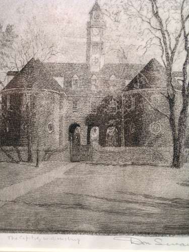 The Capitol, Williamsburg, Etching, Signed by Don Swann.
