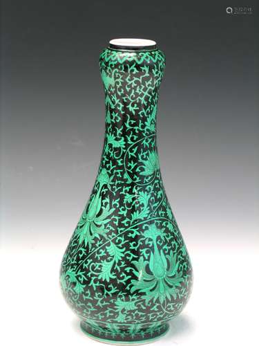 Chinese Green and Black Glazed Porcelain Vase, Kangxi Mark.