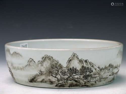 Chinese Grisaille Porcelain Brush Washer