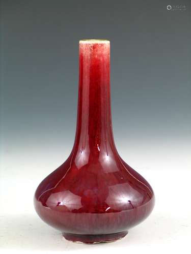 Chinese Red Glazed Porcelain Vase, Kangxi Mark, 19th Century.