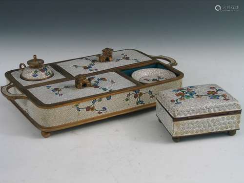 Set of Chinese Cloisonne Box and Dishes, Republic Period.