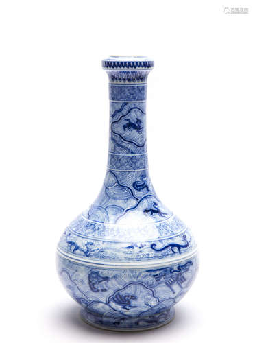 Chinese Blue and White Porcelain Vase. Kangxi Mark.