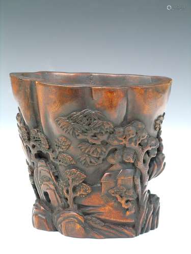 Chinese Carved Wood Brush Pot