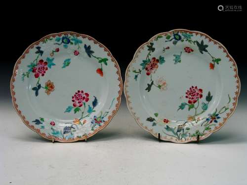 Pair of Chinese Famille Rose Porcelain Plates, Qianlong Period.