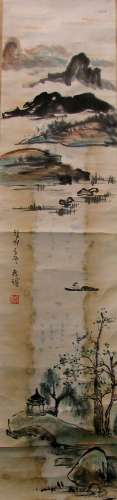 Chinese Water Color and Ink Painting Scroll on Paper.