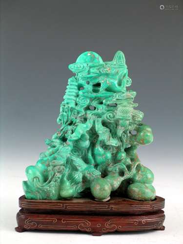 Chinese Carved Turquoise Boulder