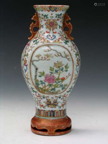 Chinese Famille Rose Porcelain Wall Vase.