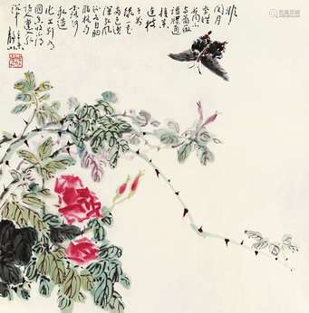 吴静山 辛未（1991年）作 蝶恋花 镜片 设色纸本