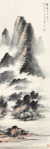 黄君璧 丁丑（1937年）作 山水 立轴 设色纸本