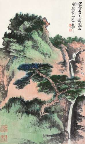 谢稚柳 丁卯（1987年）作 溪山积翠 镜片 设色纸本