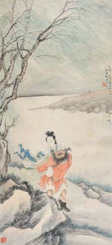 容祖椿 己卯（1915年）作 钟馗嫁妹 镜框 设色绢本