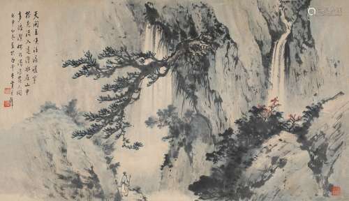 黄君璧 戊申（1968年）作 山水 镜片 设色纸本