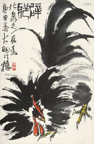 陈大羽 庚申（1980年）作 辟邪 镜片 设色纸本