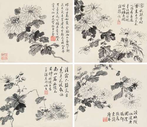 宋彦成 甲戌（1934年）作 菊花 镜片 （四开） 水墨纸本