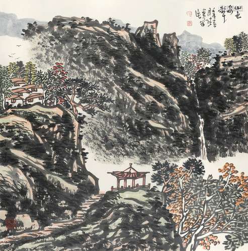 张富君 壬辰（2012年）作 山色泉声 镜片 设色纸本