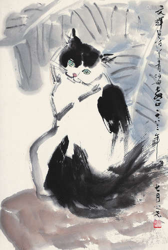 杨之光 1983年作 猫 镜片 设色纸本