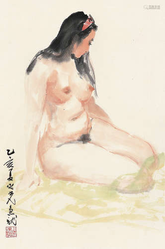 杨之光 乙亥（1995年）作 女人体 镜框 设色纸本