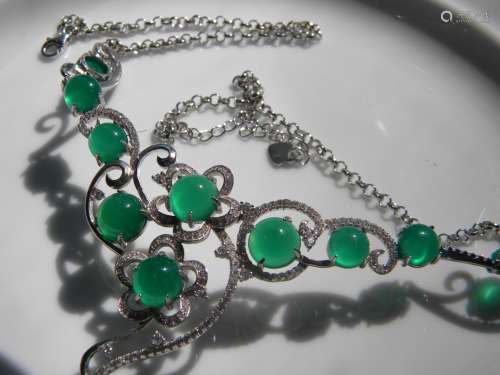Natural Green Stone Silver Necklace