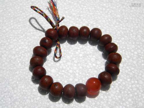 Antique Tibet Pheonix Eye Mala and Carnelian Prayer