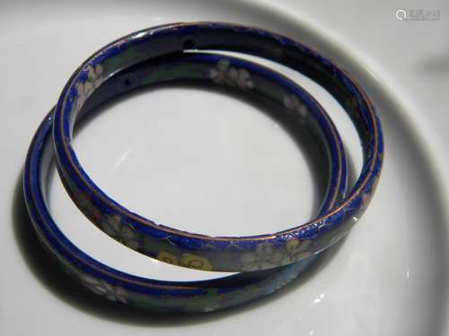 Pair of Chinese Blue Cloisonne Bracelets