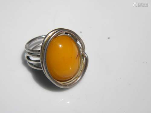 Antique Butter Scotch Amber Silver Ring