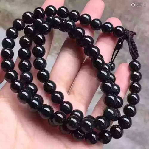 Natural Black Jadeite Bead Necklace