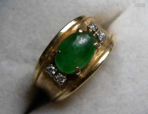 14K Yellow Gold Diamond Imperial Green Jadeite Ring