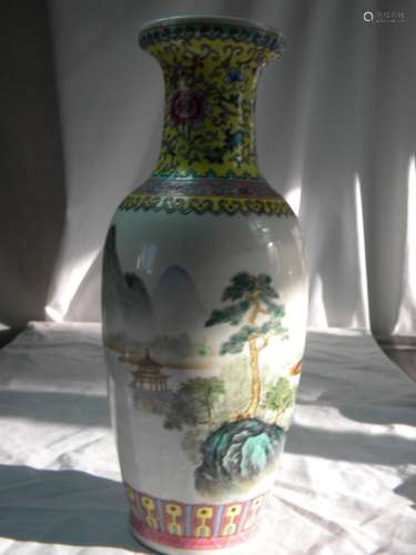 Vintage Famille Rose Chinese Mountain Vase